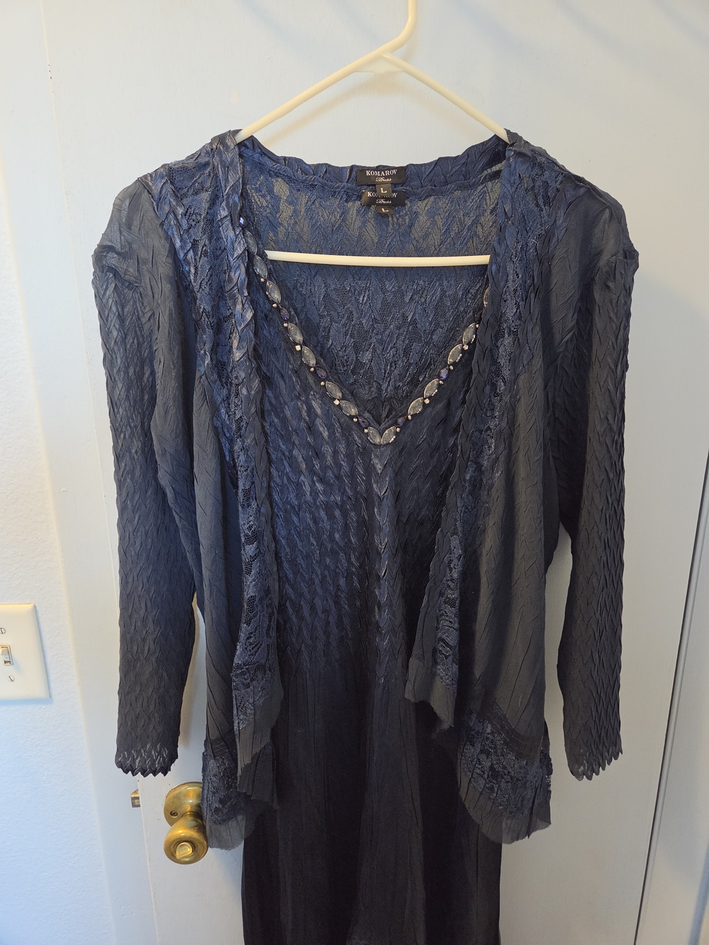 Komarov 2-Piece Beaded Dress and Sheer Matching Jacket Combo Large